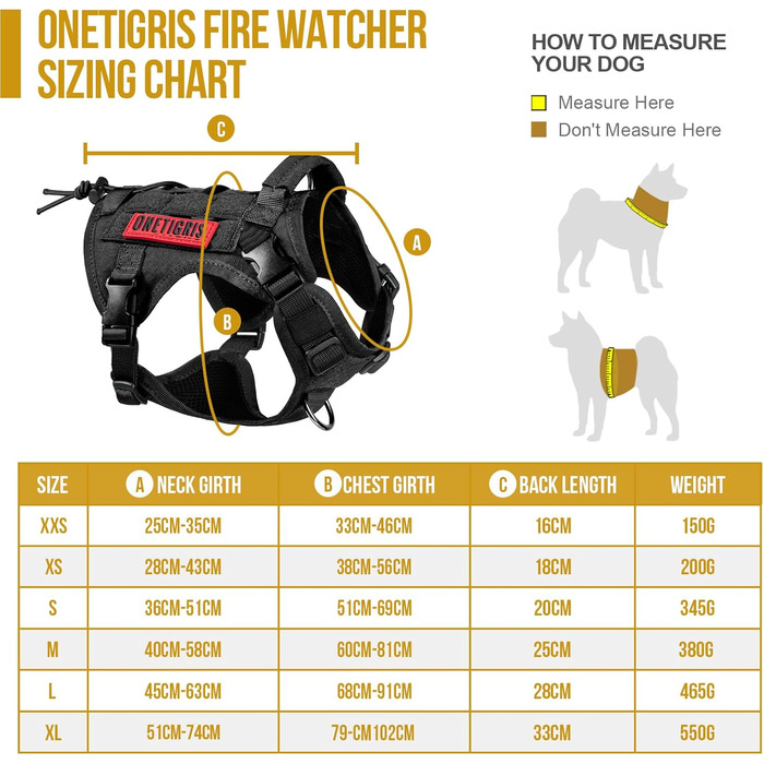 Тактичний нашийник для собак OneTigris FIRE WATCHER, 1000D нейлон, чорний (XXS)