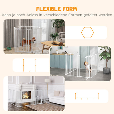 Манеж для цуценят, модульний складаний, сталева рама, для приміщень, білий, 90 x 123 x 102 см