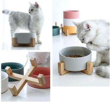 Керамічна миска Pet Wiz для собак та котів з бамбуковим підставкою, піднята миска для зручного годування, 850 мл, 5 кольорів (Морська хвиля)