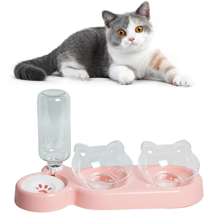 Автоматичний поїльник для котів та собак | Набір мисок з дозатором води | Безпечний, знімний, BPA-Free (Рожевий)