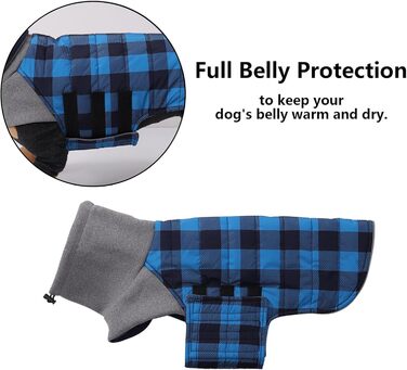 Теплий водонепроникний зимовий одяг для собак (Такса) - блакитний, розмір L, в клітинку