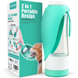 Водяна пляшка для собак Uppetly з мискою, 590 мл, блакитна, BPA-free