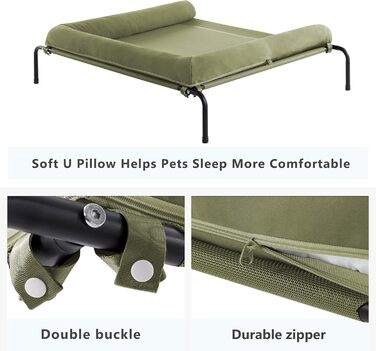 Холодне собаче ліжко WESTERN HOME для великих собак, підняте, дихаюче, для вулиці, знімний чохол, 109x79x20 см, зелене
