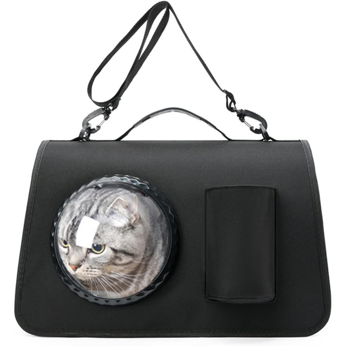 PETCUTE Транспортна сумка для собак та котів, складана, дихаюча, з регульованим плечовим ременем, знімний килимок, схвалена авіакомпаніями, чорна