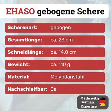 Професійна вигнута ножиця для собак EHASO | 23 см | Висока якість, Solingen | Довговічна