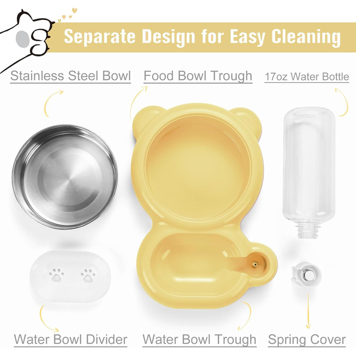 Набір мисок для собак та котів з водопоїтелем та мисками з нержавіючої сталі (світло-жовтий)