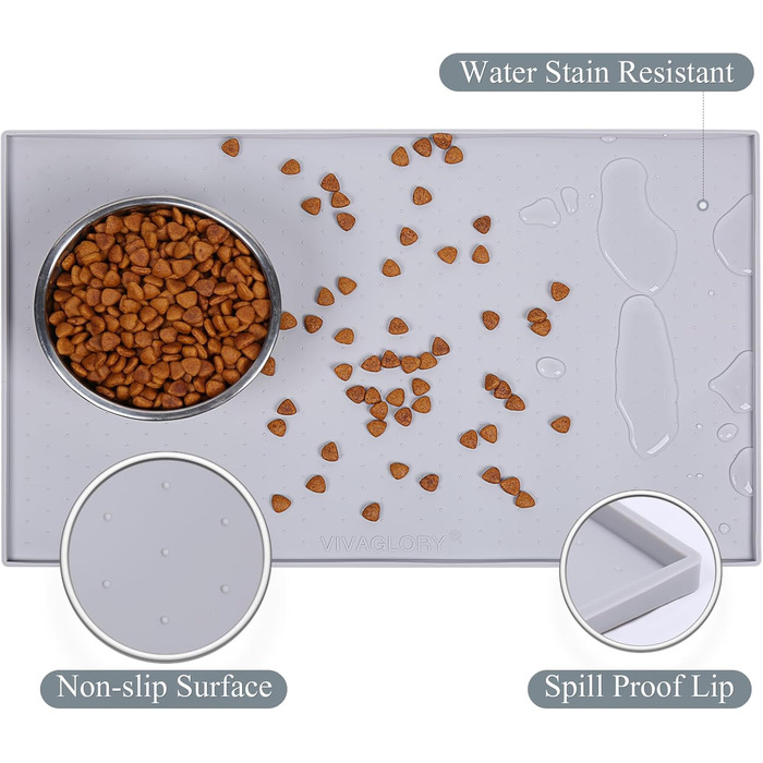 Підкладка під миску для собак та котів VIVAGLORY Grippymat, силіконова, 60x40 см, сіра