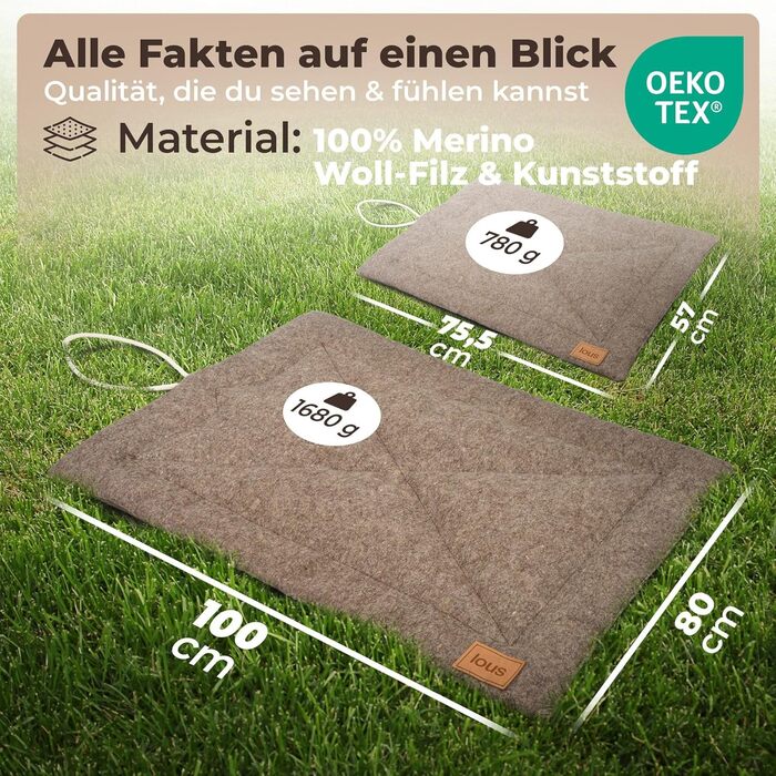 Водонепроникний килимок для собак, плед для пікніка - лежанка для собак, килимок для тварин для вулиці та дому (75x55x3 см) (Розмір L, приблизно: 100x80x3 см, Колір: коричневий фетр)