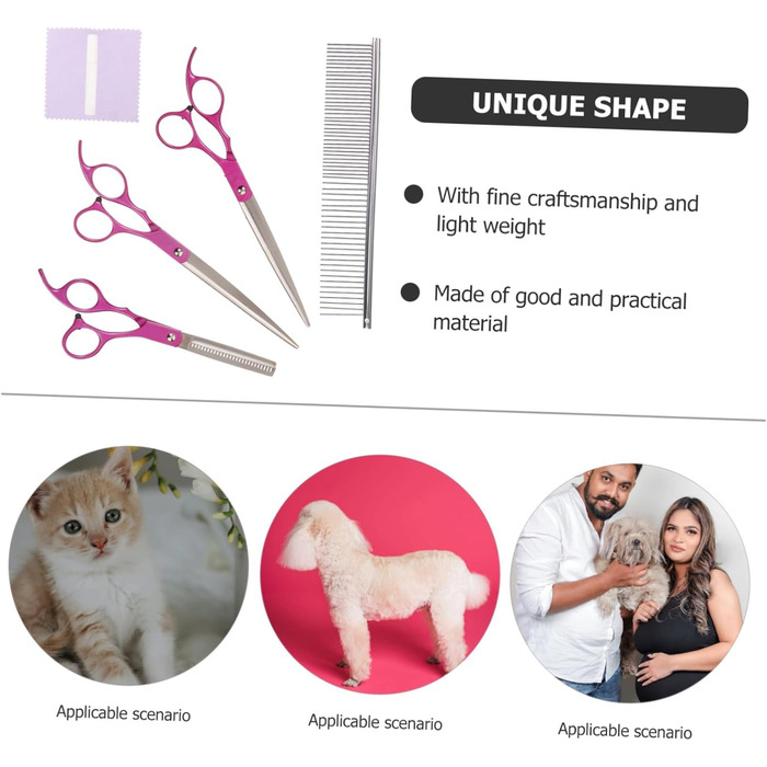Набір для грумінгу домашніх тварин 1satz: ножиці для собак (прямі та вигнуті), гребінець. Ергономічний, легкий, для м'якого догляду.