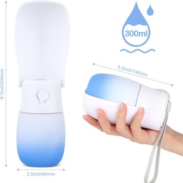 Турбувальна пляшка для води для собак і котів JOPHEK 300мл з фільтром з активованого вугілля, блакитно-біла, для прогулянок, подорожей та кемпінгу