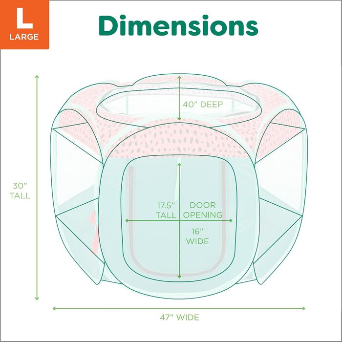 Furhaven Складаний вольєр для собак та котів, переносний загон з блискавкою, L (зелений/рожевий, великий)