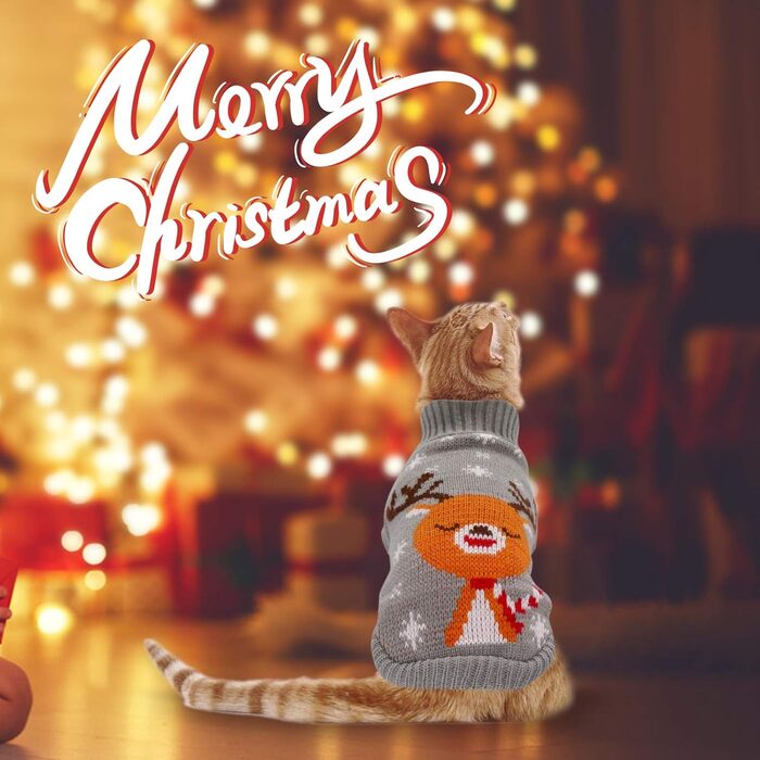 Пуловери для котів та собак HYLYUN (2 шт.) з новорічним дизайном: сніжинки, олень. Теплі зимові костюми для маленьких котів та собак