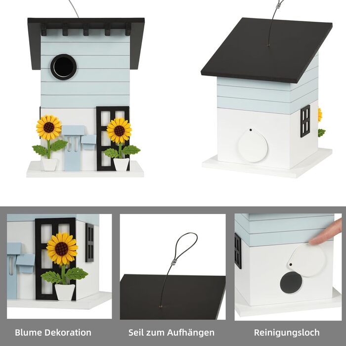 Дім для птахів JUJOYBD - дерев'яний годівниця для птахів у стилі кантрі, для саду, балкону та тераси, з отвором 33 мм