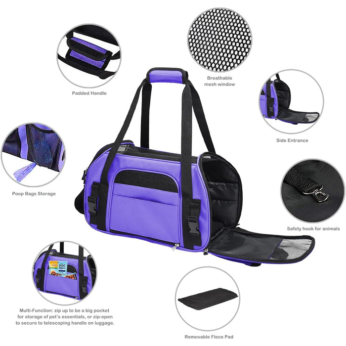 Транспортний бокс для тварин Jespet, м'які стінки, для подорожей, котів та цуценят, 17' x 9' x 11.5', блакитний/фіолетовий