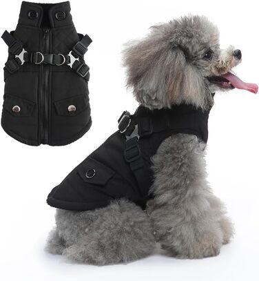 Ветровка для собак, тепла куртка з отвором для шлейки, зимовий наряд для цуценят та собак середніх розмірів (чорний, S)