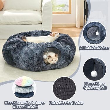 Туннель для котів Jiupety з лежаком, великий, темно-синій. Розкладний тунель-іграшка для котів, кроликів та хоряків. XXL