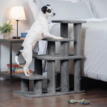 Сходи для домашніх тварин Furhaven Steady Paws, 4-ступеневі, сірі, для високих ліжок і диванів