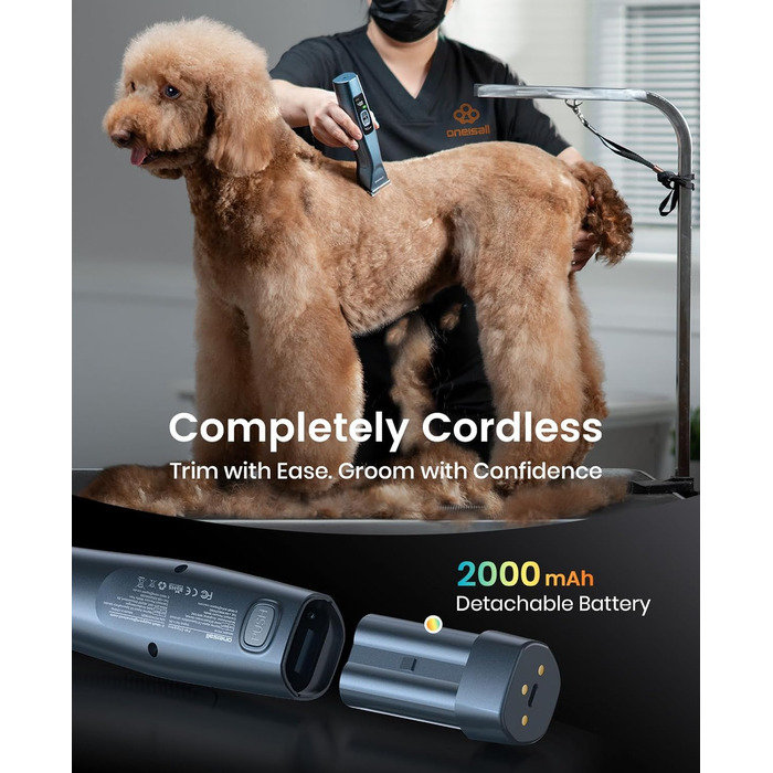 Професійна машинка для стрижки собак Oneisall: акумулятор, 2 швидкості, тиха, для густого та довгого волосся, з лезом з вуглецевої сталі