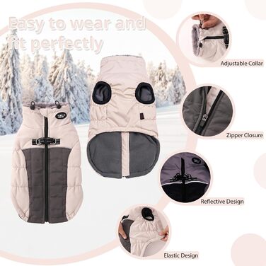 Зимова куртка для собак Poseca: тепла, водонепроникна, світловідбиваюча, еластична. Підходить для великих собак (XS - XXX-Large)