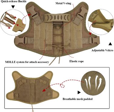 Тактична регульована камуфляжна шлея для собак MOLLE з гумовою ручкою, військова тренувальна жилетка для вуличних прогулянок, XS