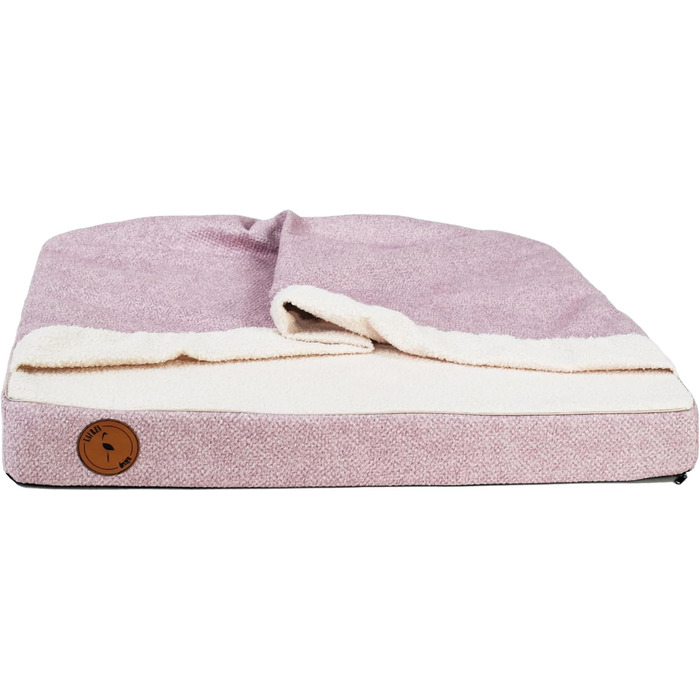 М'яке ліжко для собак середніх порід з ортопедичною матрацом, капюшоном та неслизьким покриттям. Легко миється, з блискавкою. Рожевий колір, 85 x 70 x 10 см