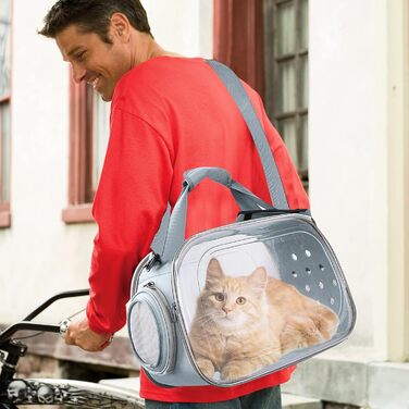 Транспортна переноска для собак та котів PETCUTE, складана та миється, сумка-переноска для кота/маленької собаки, переноска з плечовим ременем, зручна ручка, для подорожей літаком (сіра)
