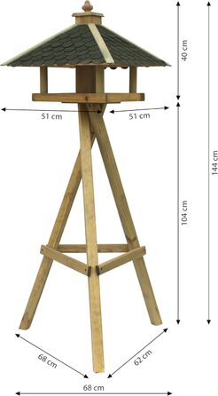 Годівниця для диких птахів Dehner Natura Innsbruck з підставкою Ellmau, 144x68x62 см, дерево/бітум, коричнева/зелена