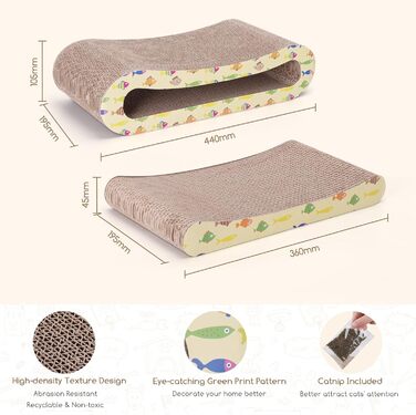 Кігтеточка для котів Nobleza Katze Kratzbrett 2 в 1 з котячою м'ятою, екологічна картонна поверхня, двостороння, 1 шт.