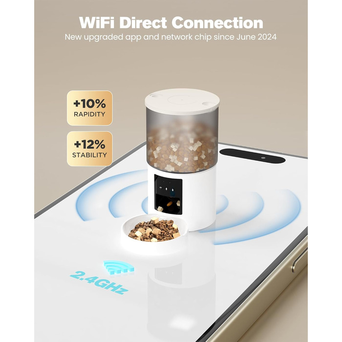 Автоматична годівниця для котів з WiFi, 6 л, програмований розклад, керування через додаток, біла – автоматичний диспенсер корму для котів і собак