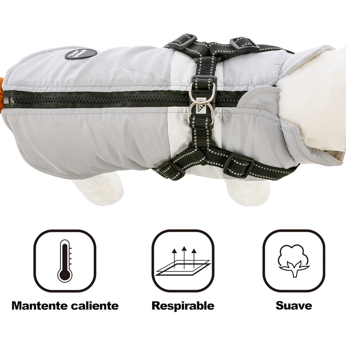 Тепла куртка для собак, зимова жилетка для малих та середніх собак, пуловер для собак, вітронепроникна жилетка з кільцем для повідка, сірий колір, розмір M