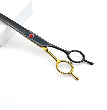 Набір професійних ножиць для собак 2 в 1: прямі та вигнуті. Ідеально для собак, котів та інших тварин. Чорний & золотий