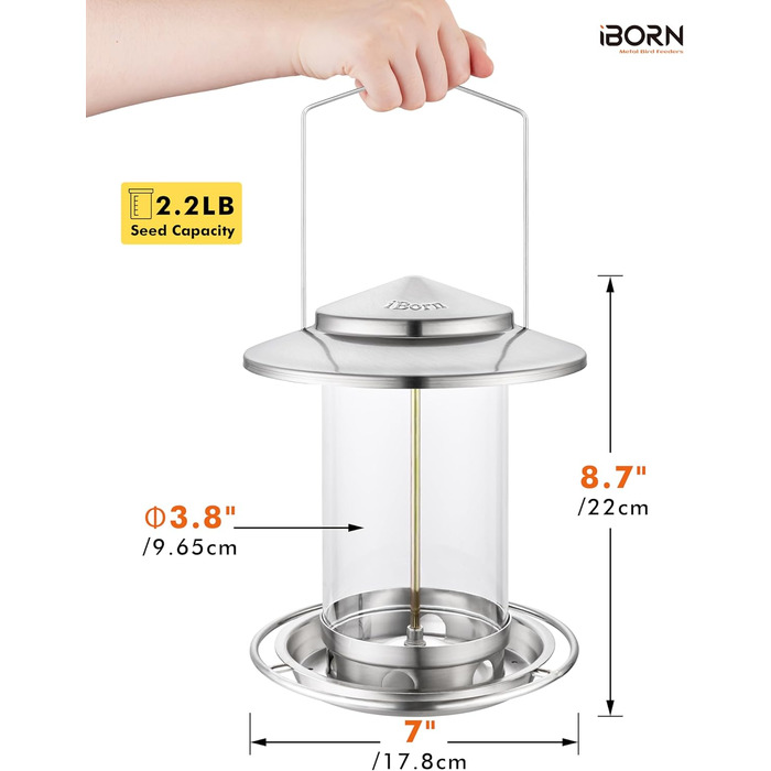 Годівниця для птахів iBorn, Металева годівниця-будиночок, Зелений колір, 18 см, для цілорічного годування, 6 отворів