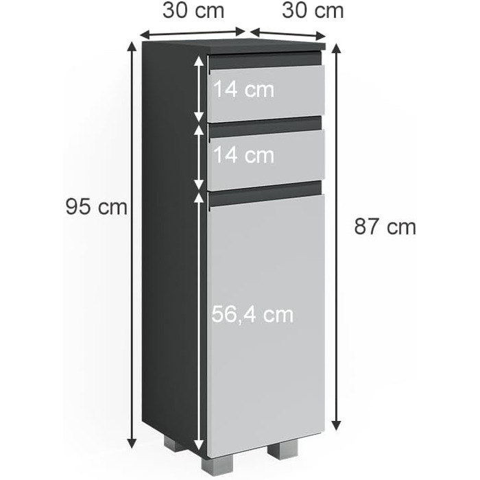 Пенал для ванної Vicco J-Shape, антрацит/дуб, 30x95 см