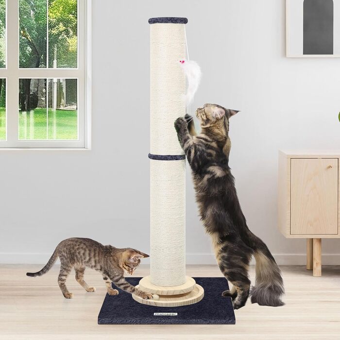 Котячий комплекс Globlazer XXL: стабільна стійка 90х50 см з іграшками, товстий стовпчик з сизалю, іграшковий м'ячик, для великих котів (SC35, темно-сірий)