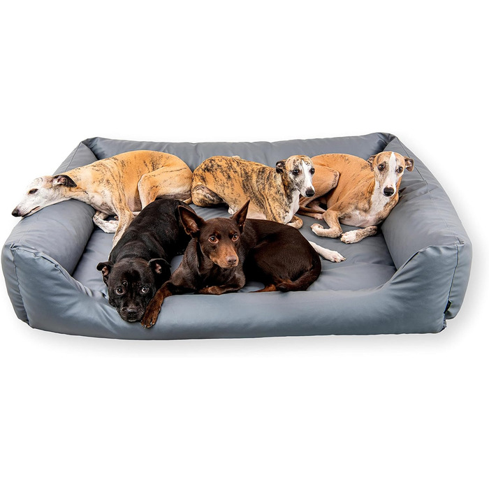 4L Textil Hundebett Mario: Квіткове ліжко для собак з штучної шкіри, 100x70 см, сірий колір