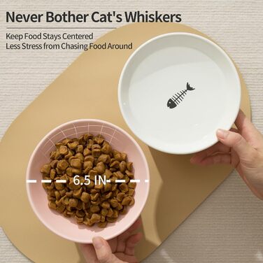 Керамічні миски для котів OMAYKEY з широким дном та підняттям, 16,5 см, для корму та води, широкі, плоскі, захист від болю в спині, зелено-білі