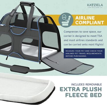 Katziela Переноска для тварин, авіаційна, для собак і котів, м'яка, TSA/FAA дозволена, для подорожей літаком