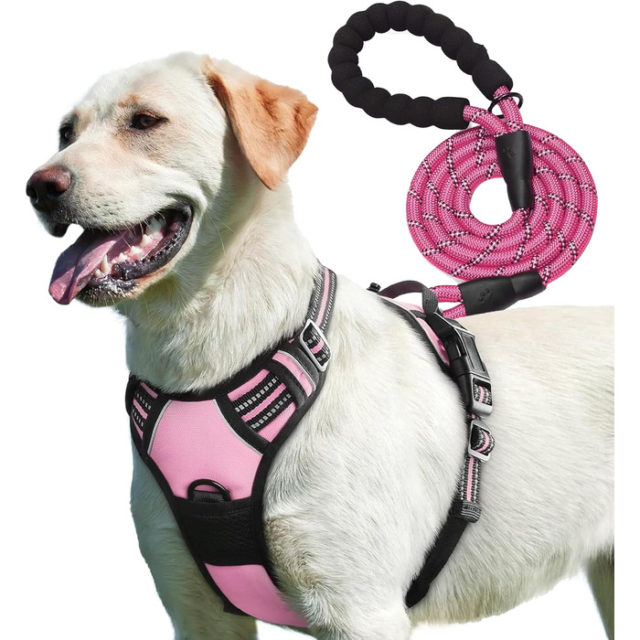 Регульована шлейка для собак PetBuds, з повідцем 1,5 м, дихаюча та міцна, для всіх порід, рожева, розмір M