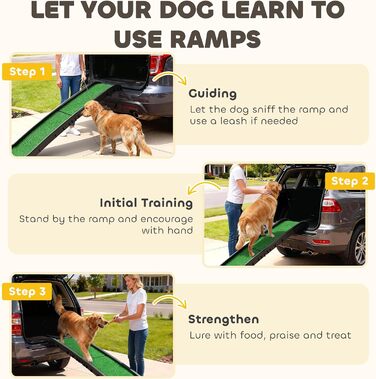 Рампа для собак PawHut, портативна, складана, з штучним газоном, антиковзаюча поверхня, для авто, SUV, вантажівки, дому, 155 x 38,5 x 15,5 см