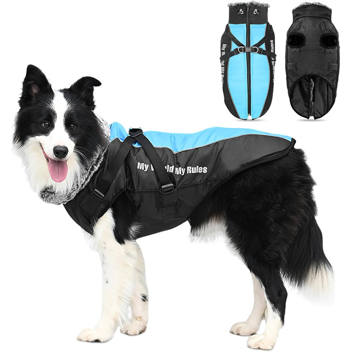 Водонепроникний теплий зимовий одяг для собак ALLSOPETS - куртка з світловідбиваючими смугами, тепла жилетка для холодної погоди (Himmelblau, 2XL)