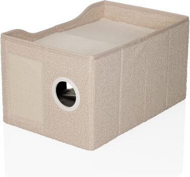 Кігтечка-будиночок для котів PAWY з подушкою, бежева, 40x40x44 см