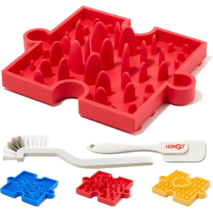 Іграшка-головоломка для собак та котів HowGo з 38+ присосками | Антиковзка, міцна, з силікону без BPA | Зменшує нудьгу та тривогу (1 шт, Червоний)