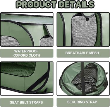 Складана переносна переносна коробка для собак та котів, 94x53x53 см, зелена