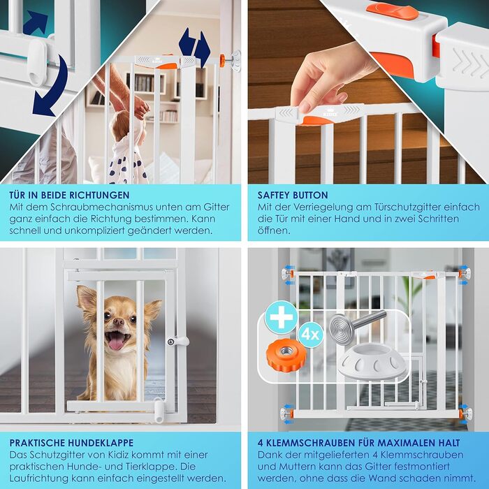 Захист для воріт KIDIZ®: сітка для дітей, тварин, без свердління, розширювана, для воріт та сходів, помаранчевий (88-101 см)