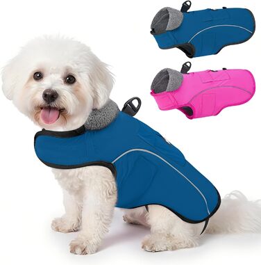 Тепла куртка для собак на зиму Nasjac: водонепроникна, з флісовою підкладкою та світловідбиваючими смугами, для середніх та великих собак (Темно-синій, L)