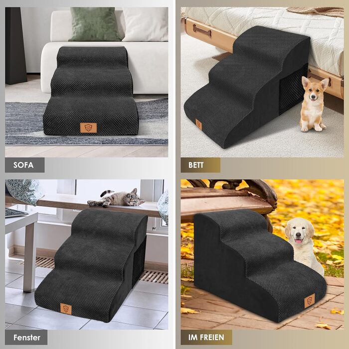 Сходинки для собак - 3 сходинки, водонепроникні, з високощільної губки, знімні, для диванів та ліжок, сірі (чорні)