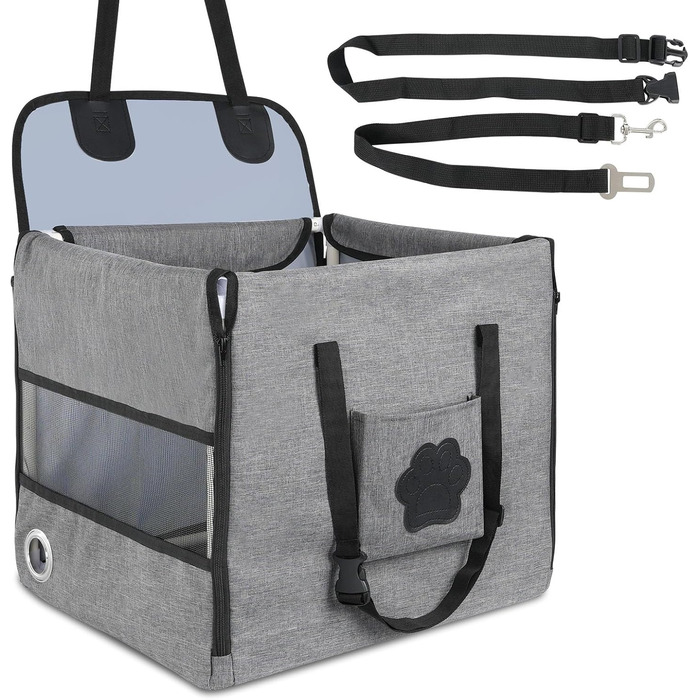 Автокрісло для собак 44x40x40 см – міцне автокрісло з ременем безпеки та сіткою – складний собачий кошик для заднього сидіння авто для маленьких та середніх собак, водонепроникне та зручне