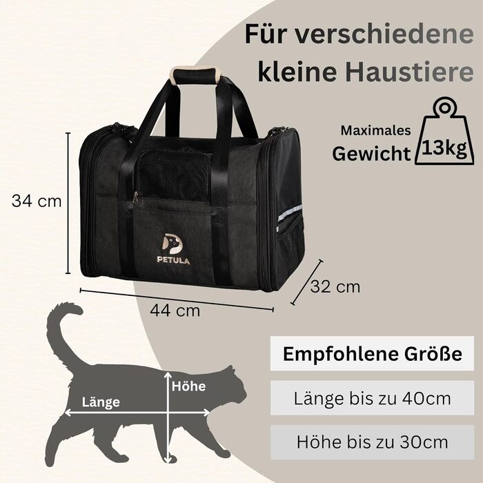 Транспортна сумка для котів та собак Petula Katzentasche & Hundetasche, чорна, до 13 кг