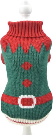 Пуловер для собак MuYaoPet на Новий Рік, костюм Санти для маленьких та середніх собак, теплий в'язаний пуловер з капюшоном, одяг для такс, йоркширських тер'єрів, коргі (зелений, розмір XL)