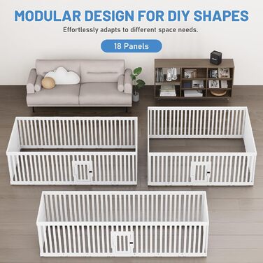 Клітка для цуценят FASRIOU Indoor 65 см, пластикове огородження для собак з антиковзкими присосками, вольєр для маленьких собак, 18 панелей (168 x 135 x 65 см), з окремими секціями